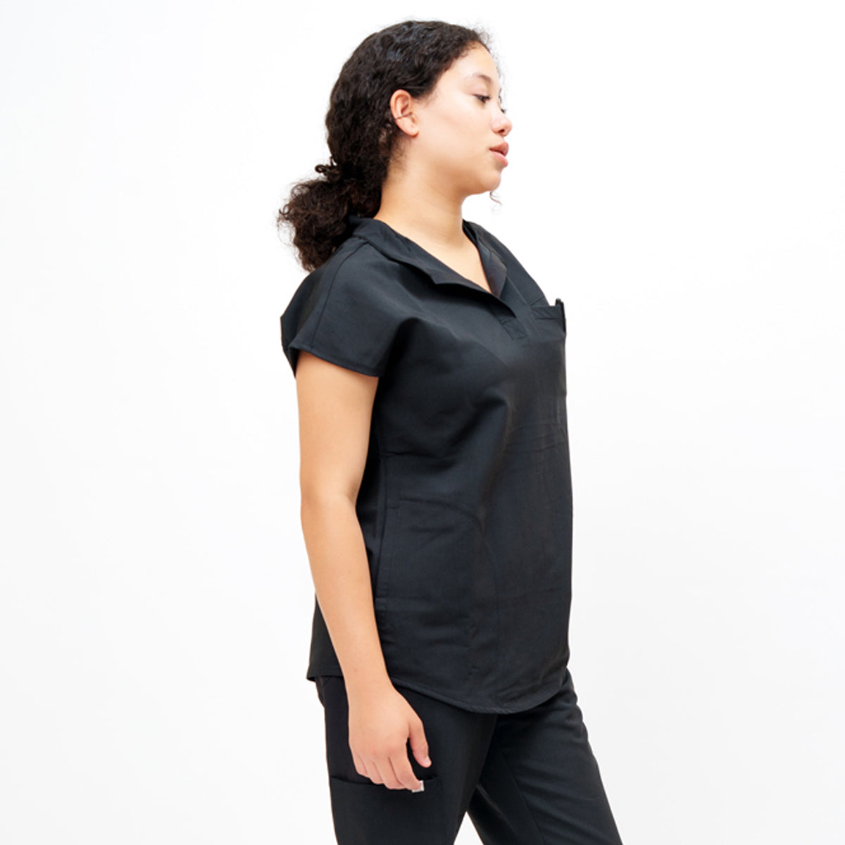 Women's Round Neck Mock Short Sleeve Top in Timeless Onyx