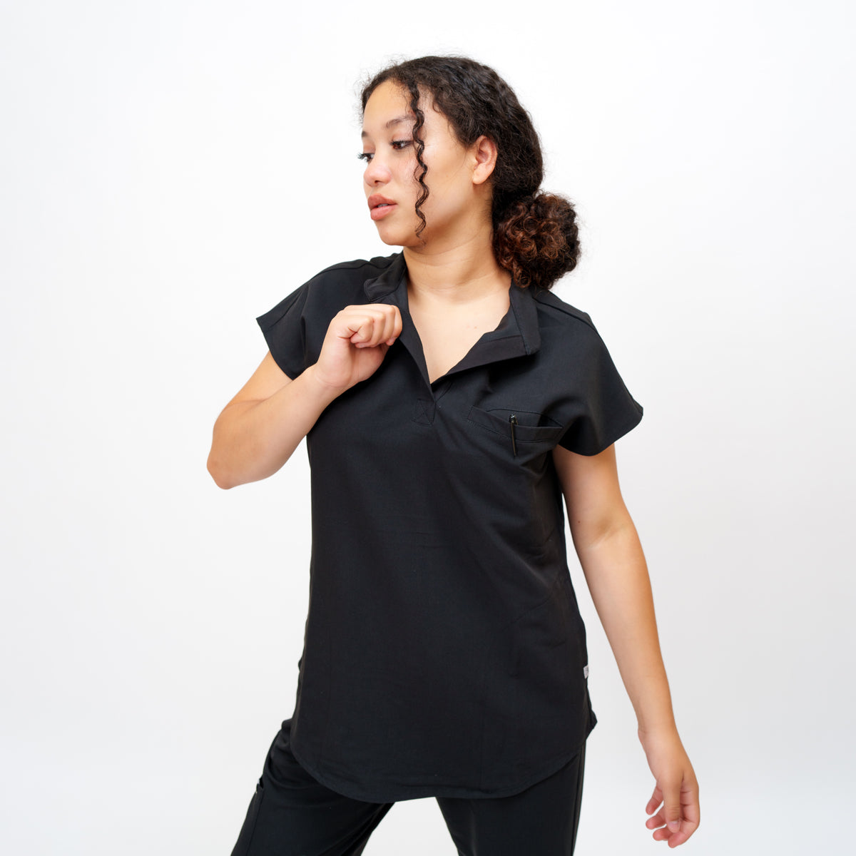 Women's Round Neck Mock Short Sleeve Top in Timeless Onyx
