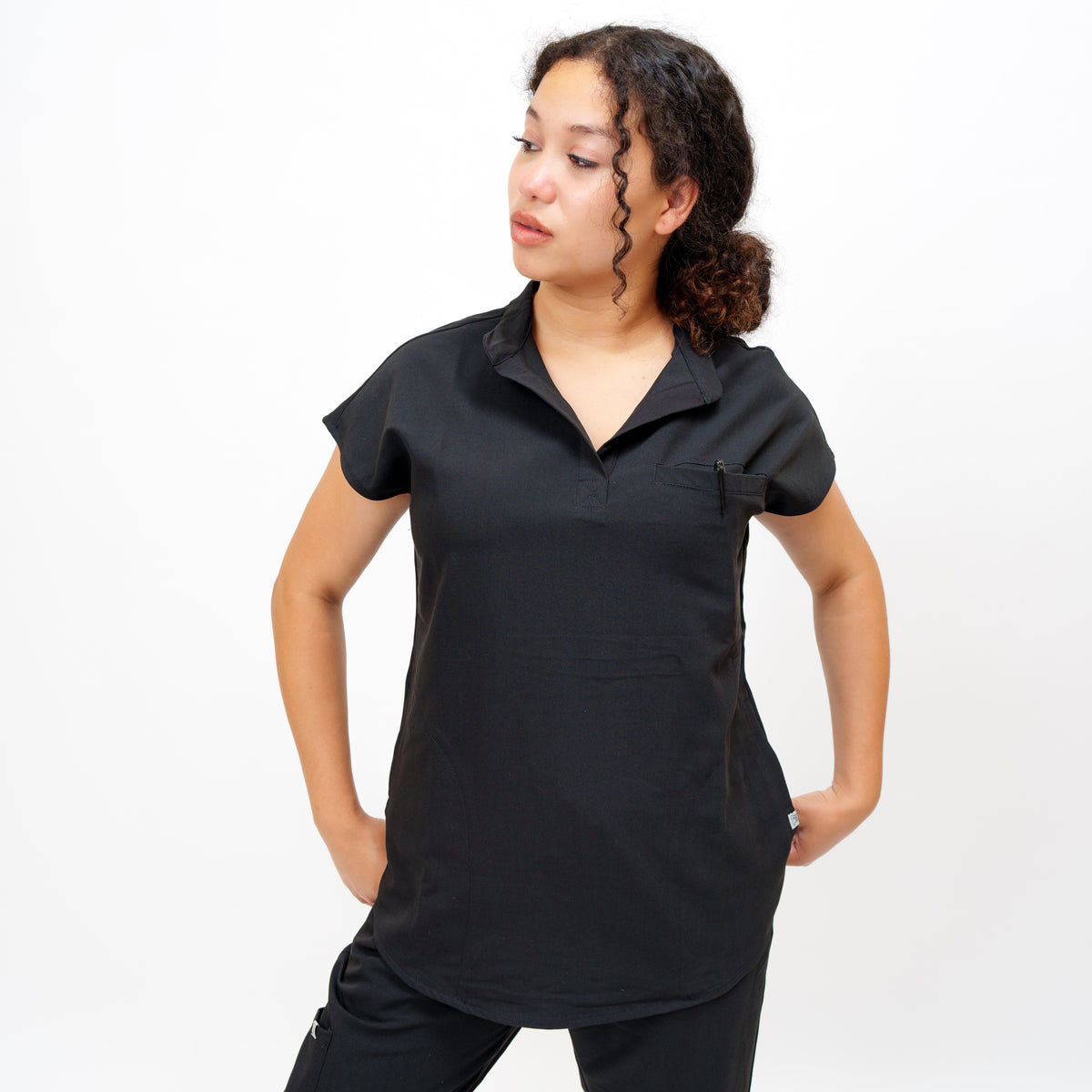 Women's Round Neck Mock Short Sleeve Top in Timeless Onyx