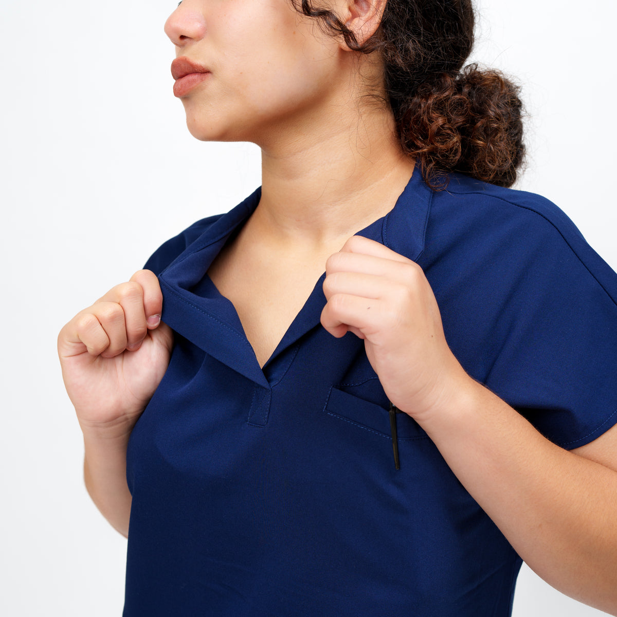 Women's Round Neck Mock Short Sleeve Top in Loyal Navy