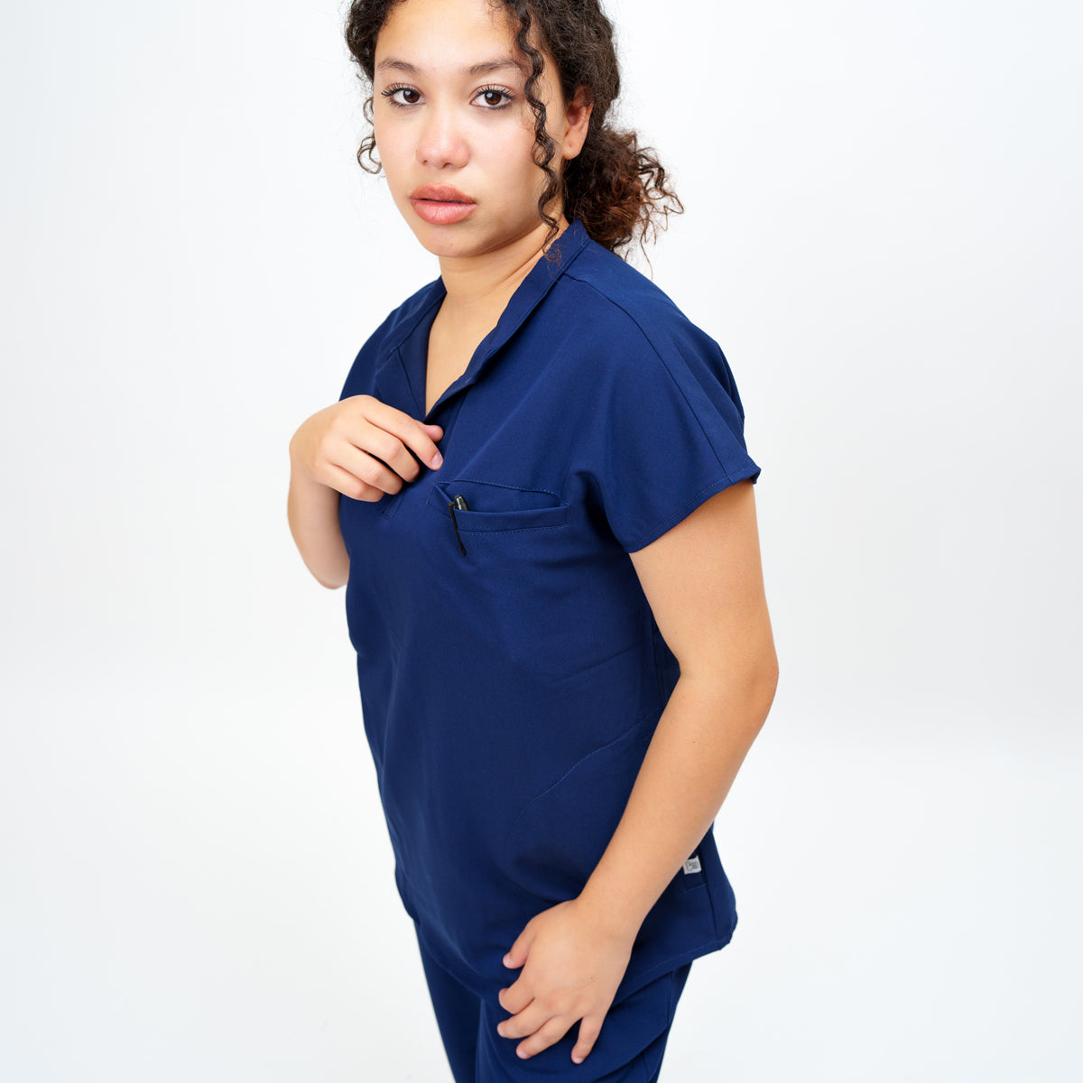 Women's Round Neck Mock Short Sleeve Top in Loyal Navy