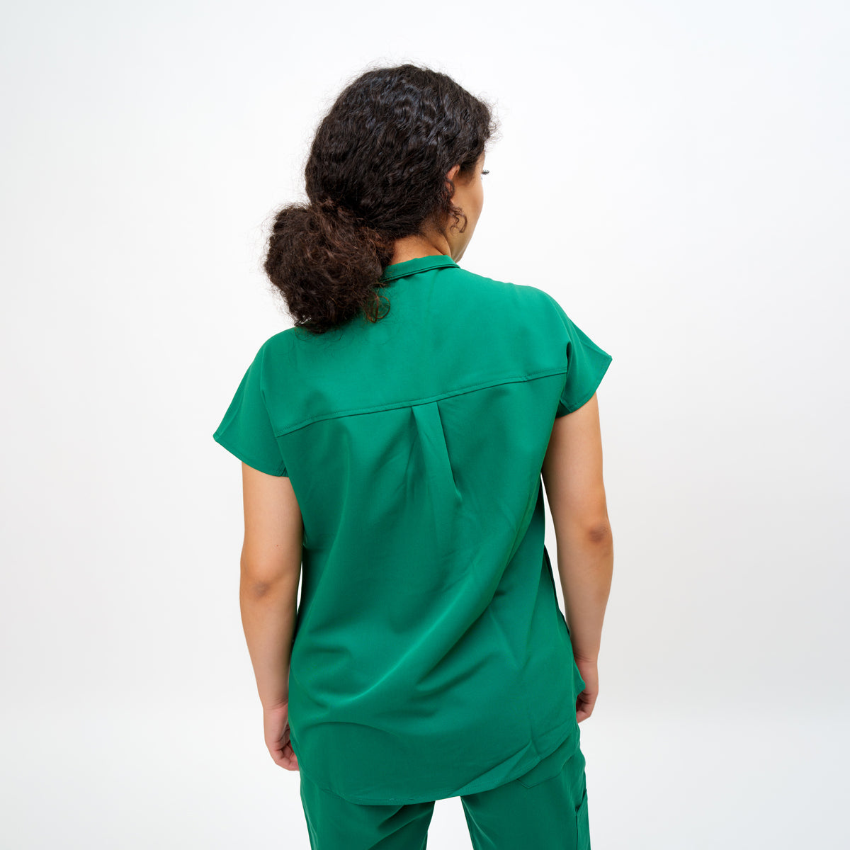 Women's Round Neck Mock Short Sleeve Top in Evergreen