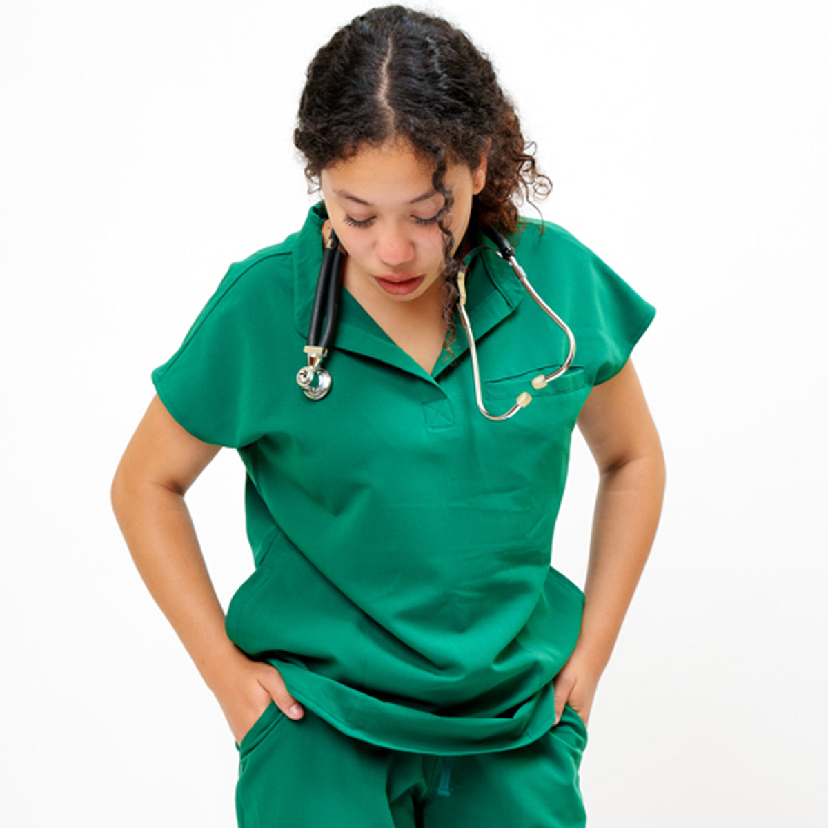 Women's Round Neck Mock Short Sleeve Top in Evergreen