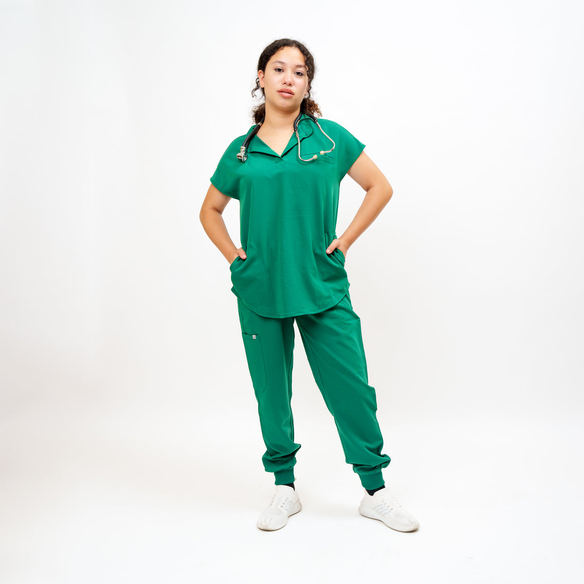 Women's Round Neck Mock Short Sleeve Top in Evergreen