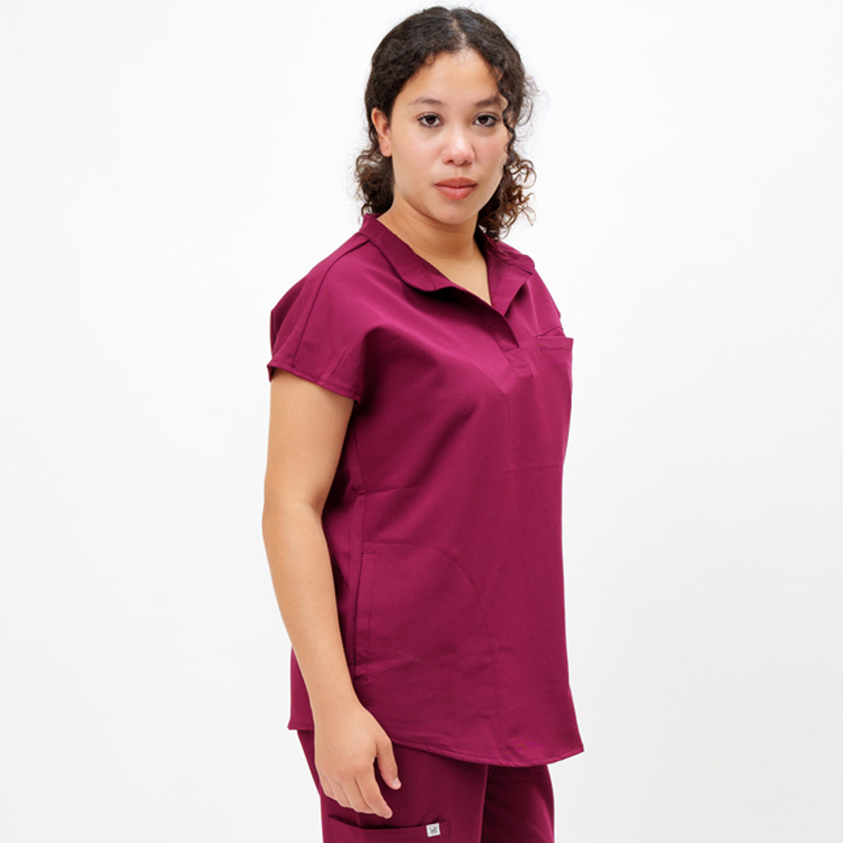 Women's Round Neck Mock Short Sleeve Top in Bonded Berry