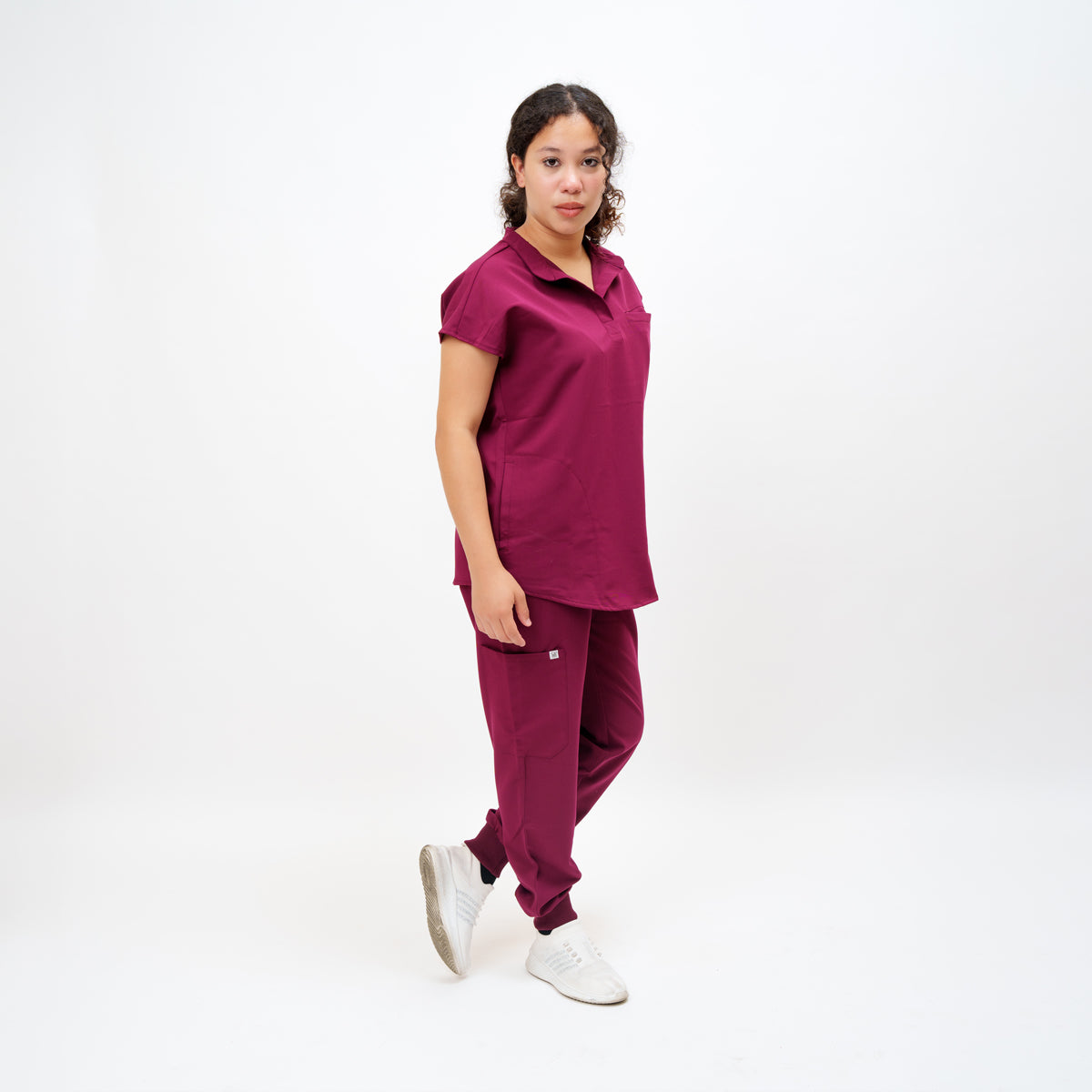 Women's Round Neck Mock Short Sleeve Top in Bonded Berry