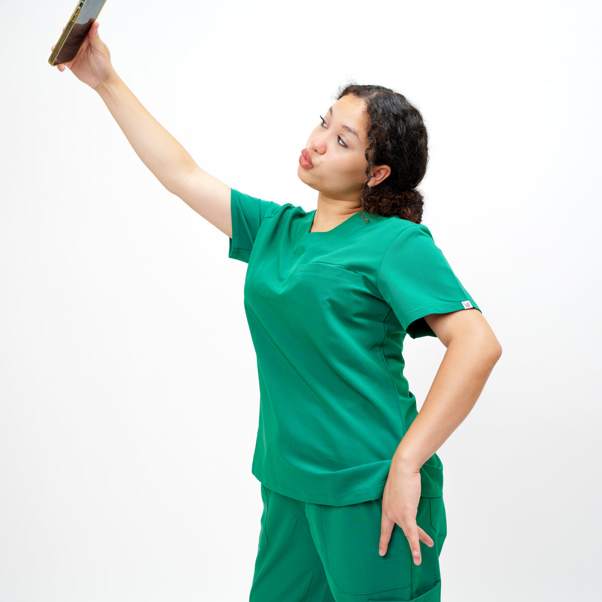 Classic Women's V-neck Top in Evergreen