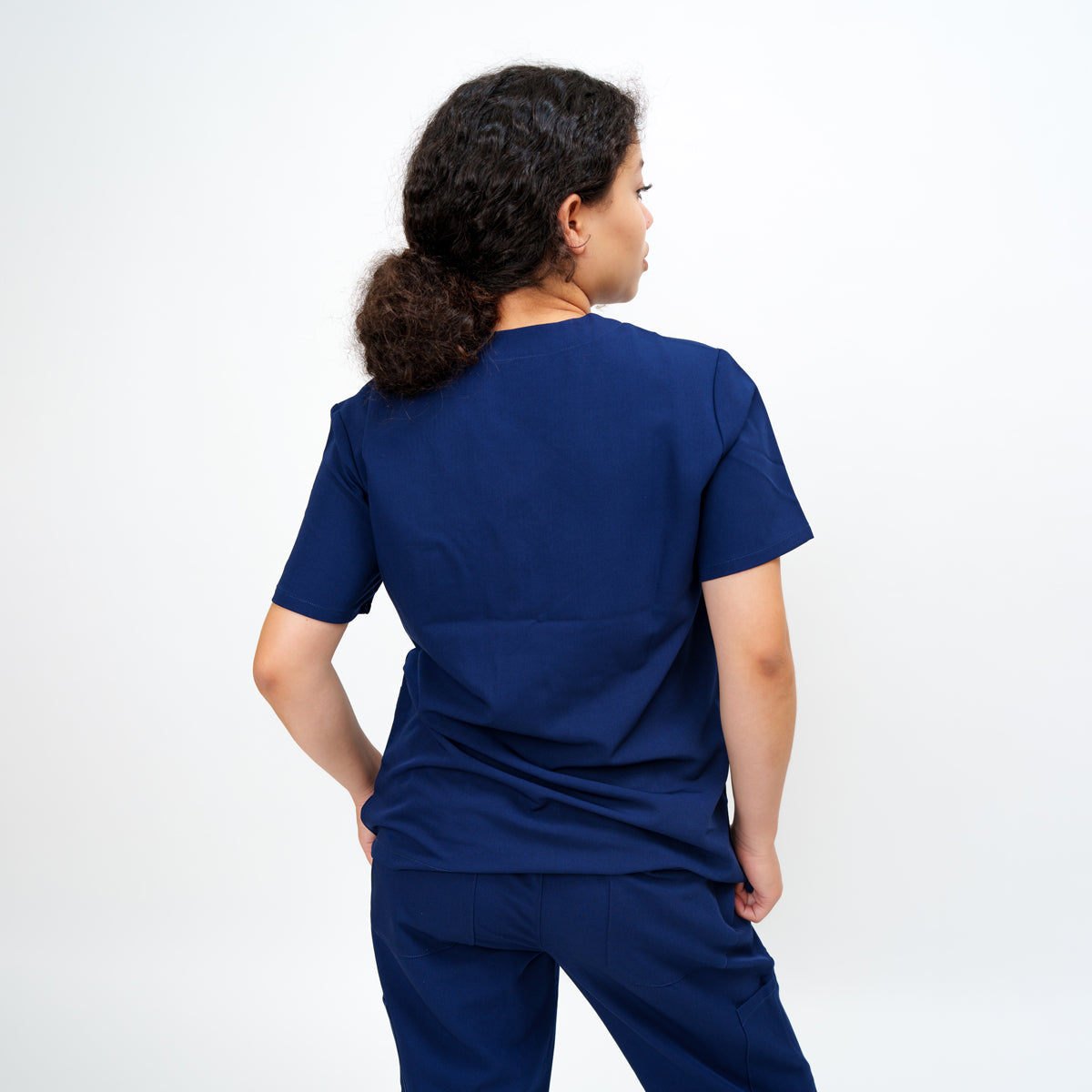 Women's V-Neck Double Pocket Top in Madagascar Saphire Navy